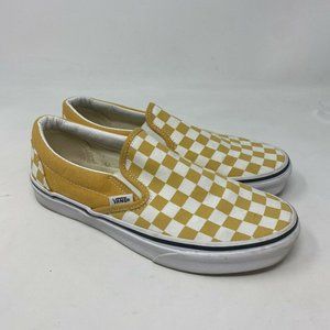 vans classic checker slip on sneakers mustard white womens 8 mens 6.5